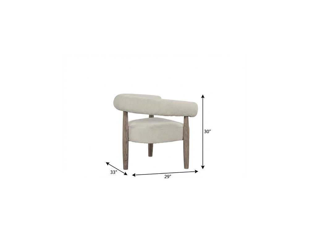 29" Cream and Light Brown Fabric And Wood Curved Arm Chair HomeRoots