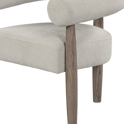 29" Cream and Light Brown Fabric And Wood Curved Arm Chair HomeRoots