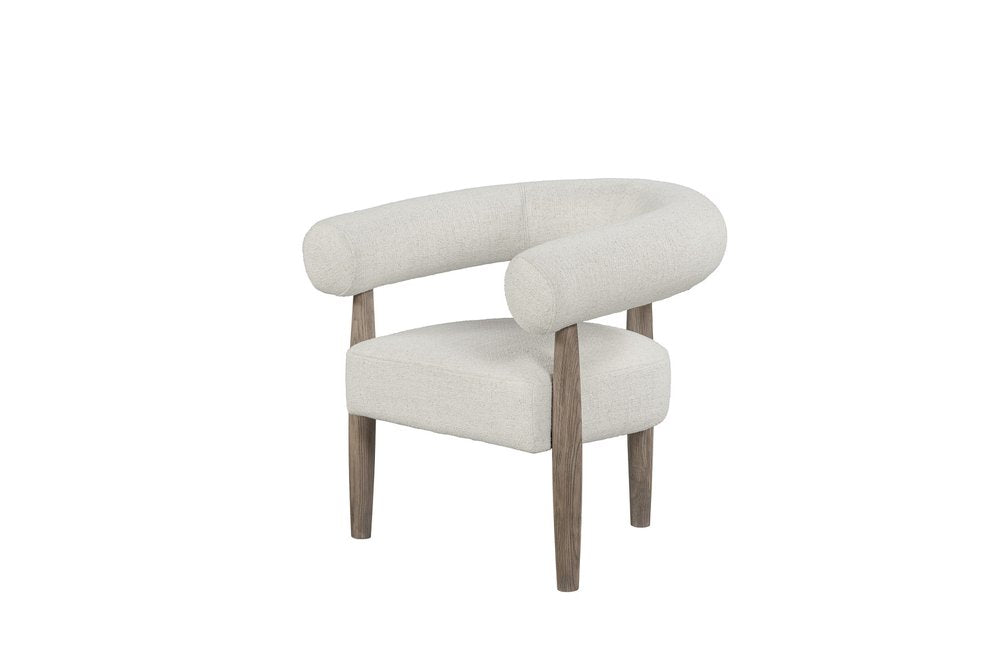 29" Off White and Ash Gray Fabric And Wood Arm Chair — view 1