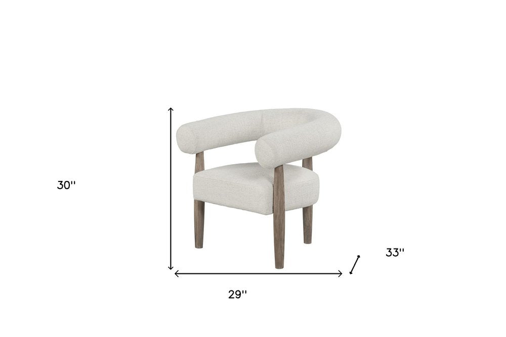 29" Off White and Ash Gray Fabric And Wood Arm Chair — view 3