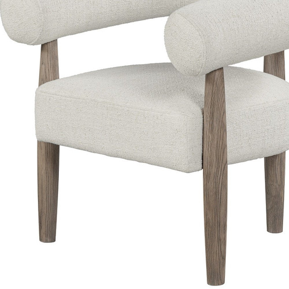 29" Off White and Ash Gray Fabric And Wood Arm Chair — view 5