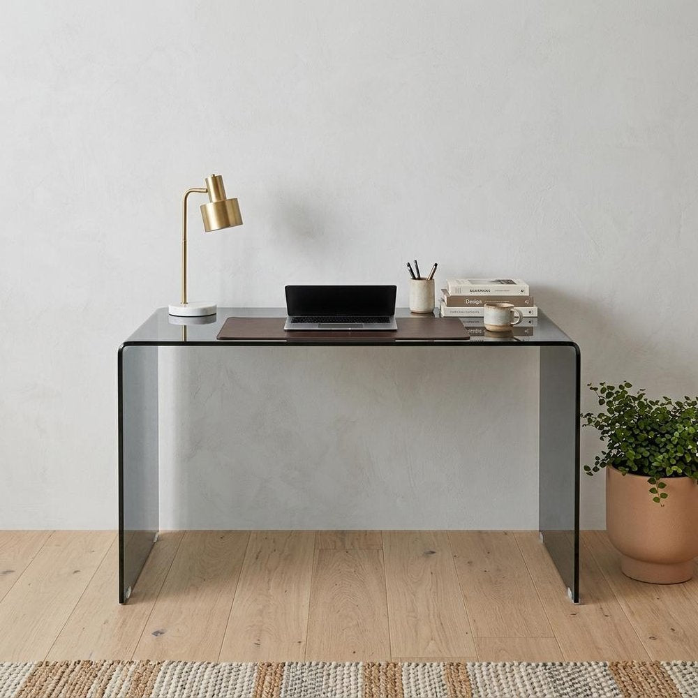 50" Gray Glass Writing Desk HomeRoots