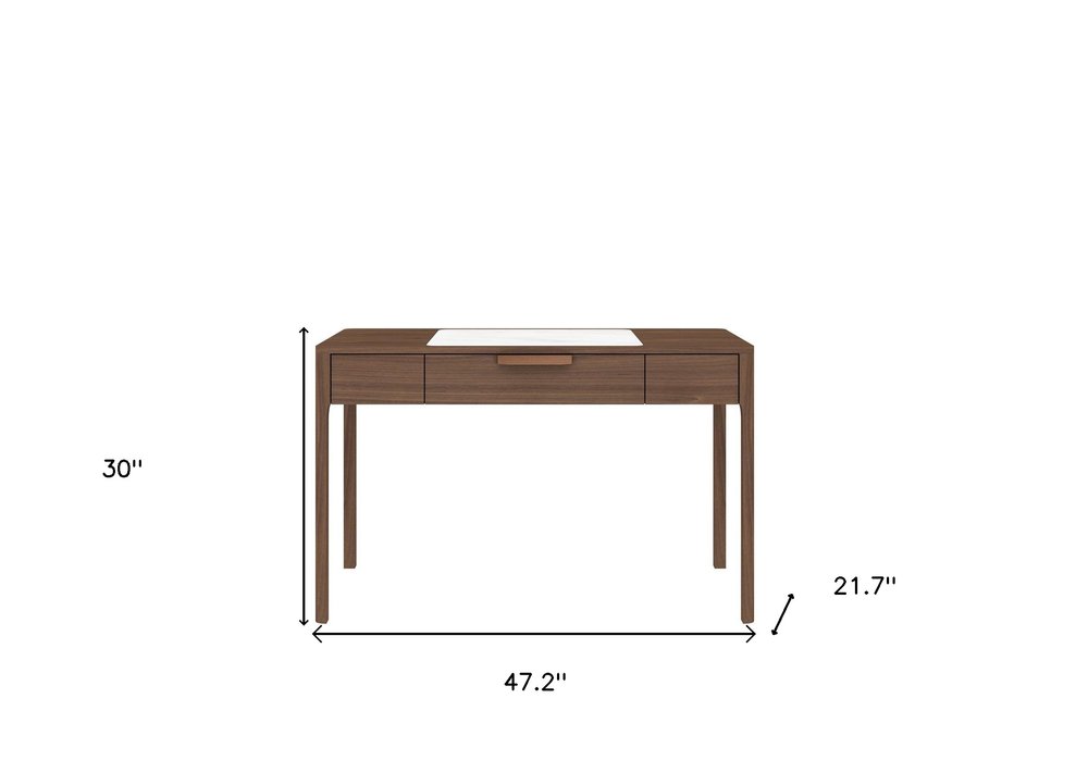 47" White and Brown Marble and Wood Computer Desk