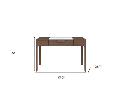 47" White and Brown Marble and Wood Computer Desk