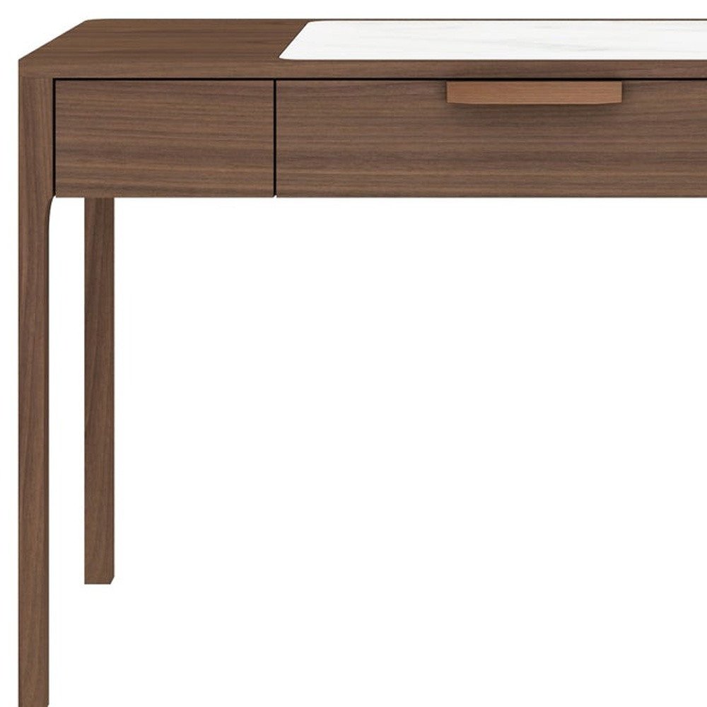 47" White and Brown Marble and Wood Computer Desk — view 3