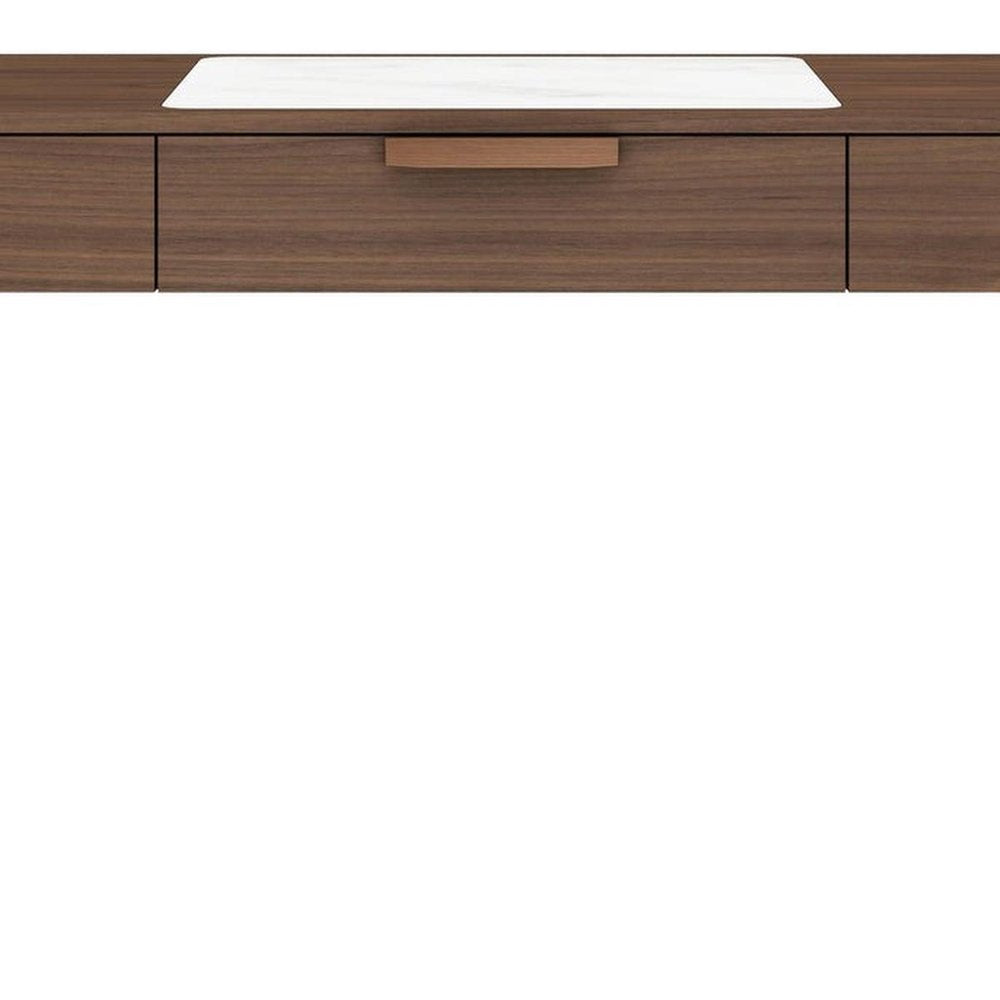 47" White and Brown Marble and Wood Computer Desk — view 6