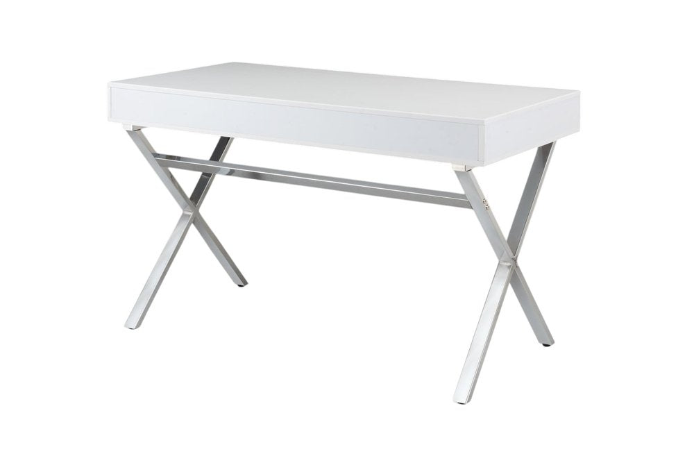 47" White and Silver Wood and Metal Computer Desk With Two Drawers — view 4