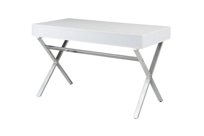 47" White and Silver Wood and Metal Computer Desk With Two Drawers