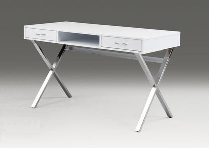 47" White and Silver Wood and Metal Computer Desk With Two Drawers