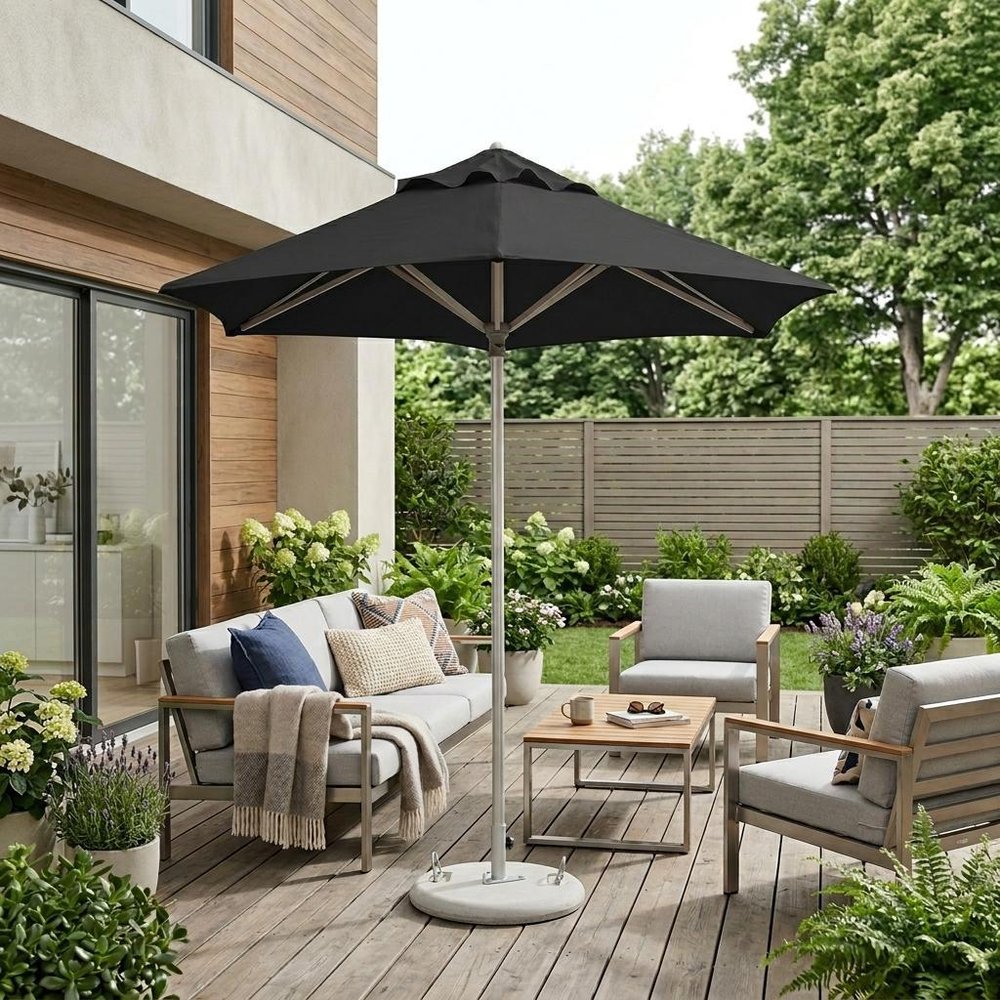 9' Black Polyester Round Market Patio Umbrella — view 5