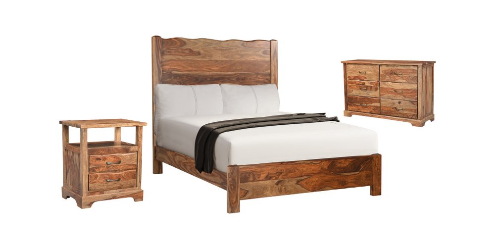 Three Piece Brown Solid Wood Bedroom Set — view 1