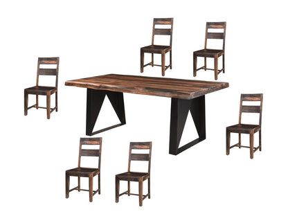 Seven Piece Brown and Black Solid Wood Dining Set with Six Chairs HomeRoots