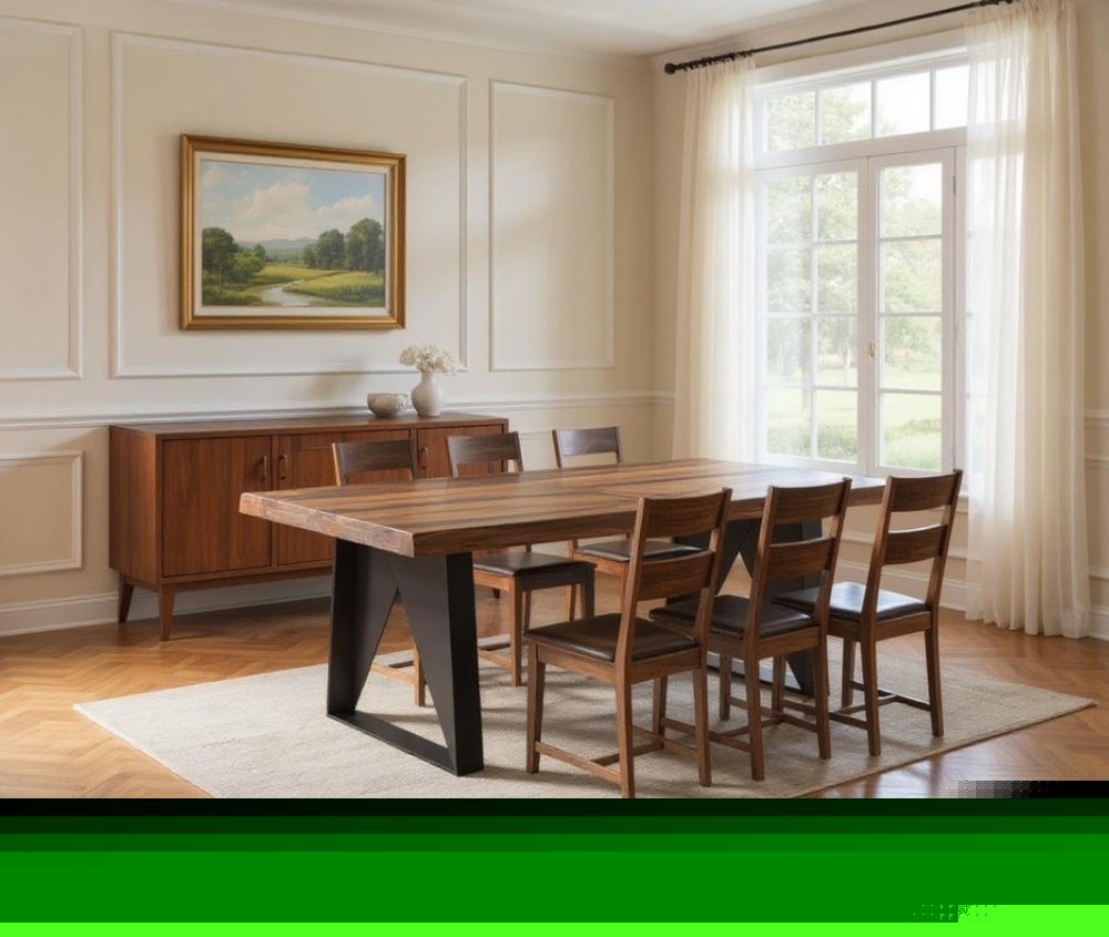 Seven Piece Brown and Black Solid Wood Dining Set with Six Chairs HomeRoots