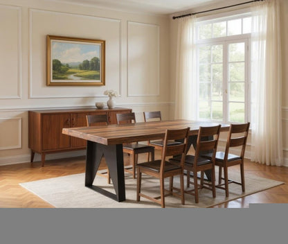Seven Piece Brown and Black Solid Wood Dining Set with Six Chairs HomeRoots