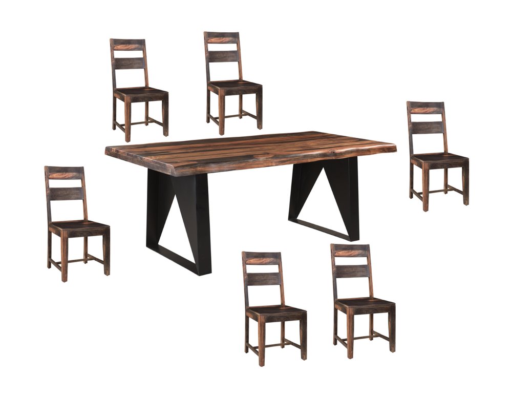 Seven Piece Brown and Black Solid Wood Dining Set with Six Chairs HomeRoots