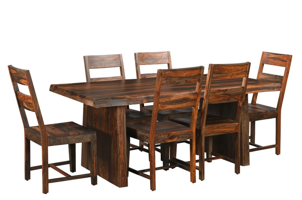 Seven Piece Brown Solid Wood Dining Set with Six Chairs HomeRoots
