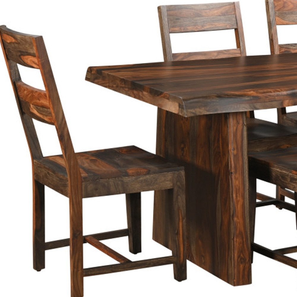 Seven Piece Brown Solid Wood Dining Set with Six Chairs HomeRoots