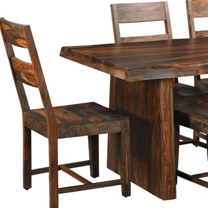 Seven Piece Brown Solid Wood Dining Set with Six Chairs HomeRoots