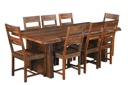 Nine Piece Brown Solid Wood Dining Set with Eight Chairs HomeRoots