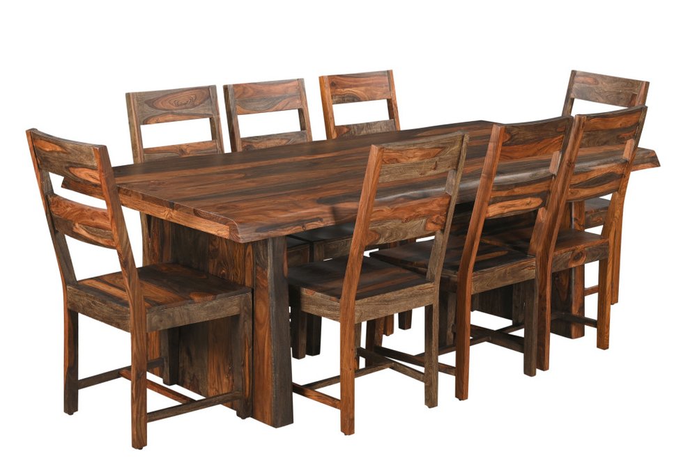 Nine Piece Brown Solid Wood Dining Set with Eight Chairs HomeRoots