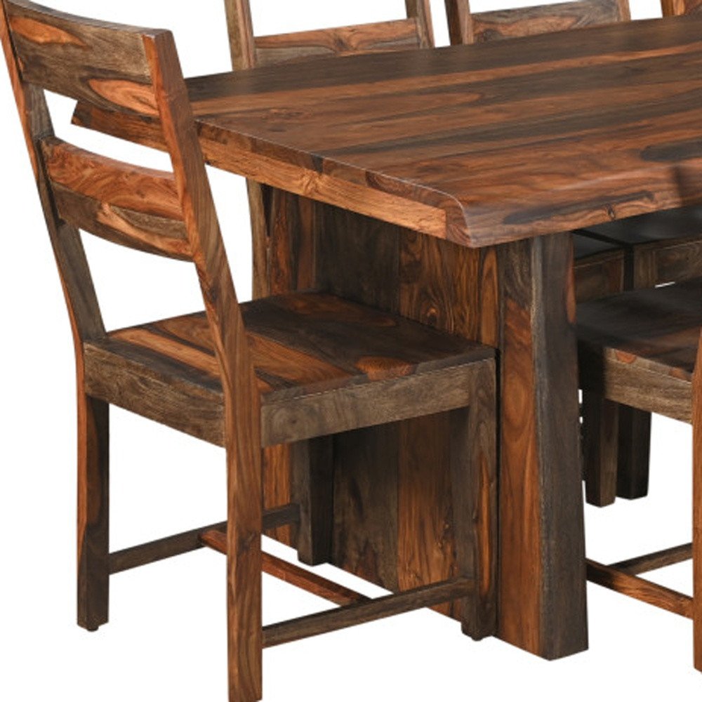 Nine Piece Brown Solid Wood Dining Set with Eight Chairs HomeRoots