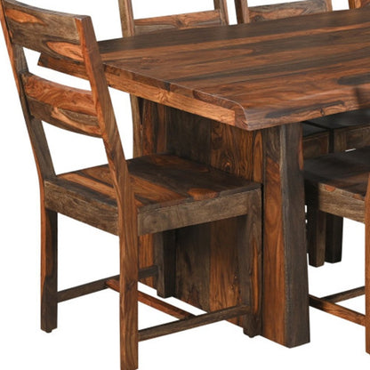 Nine Piece Brown Solid Wood Dining Set with Eight Chairs HomeRoots