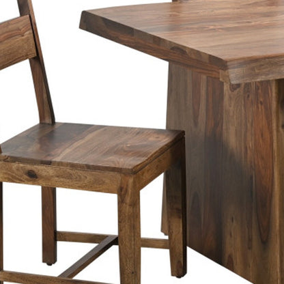 Seven Piece Brown Solid Wood Dining Set with Six Chairs HomeRoots