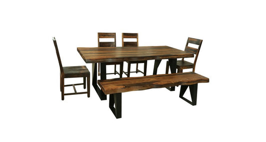 Six Piece Brown and Black Solid Wood Dining Set with Four Chairs and One Bench HomeRoots