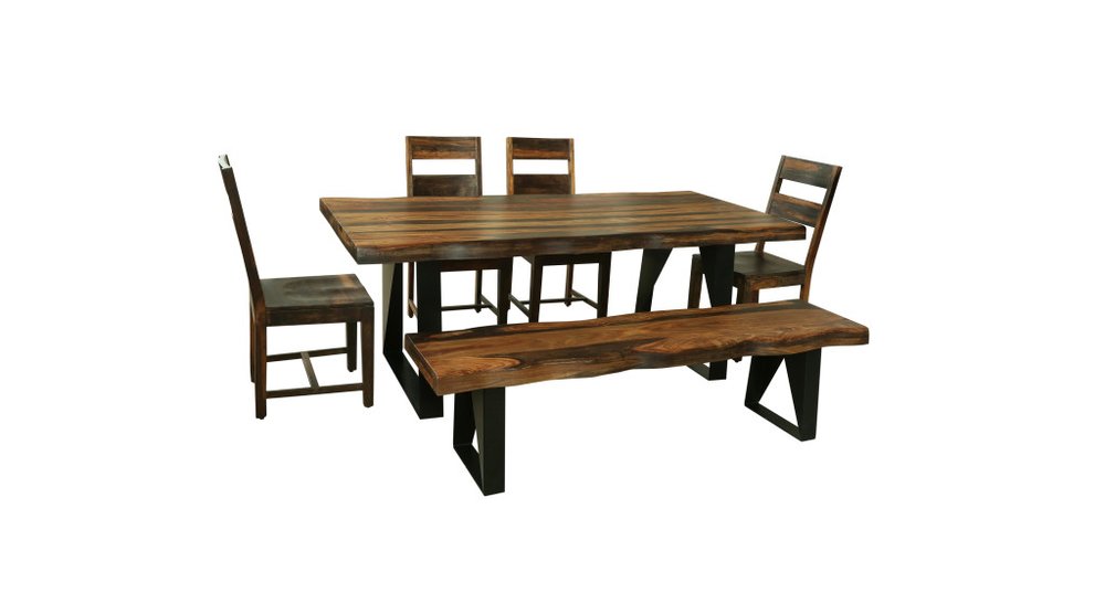 Six Piece Brown and Black Solid Wood Dining Set with Four Chairs and One Bench HomeRoots