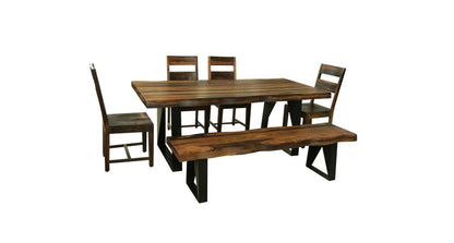 Six Piece Brown and Black Solid Wood Dining Set with Four Chairs and One Bench HomeRoots