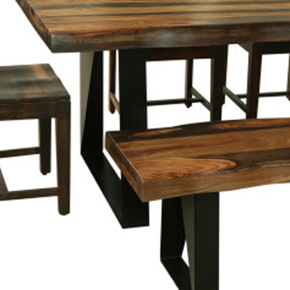 Six Piece Brown and Black Solid Wood Dining Set with Four Chairs and One Bench HomeRoots