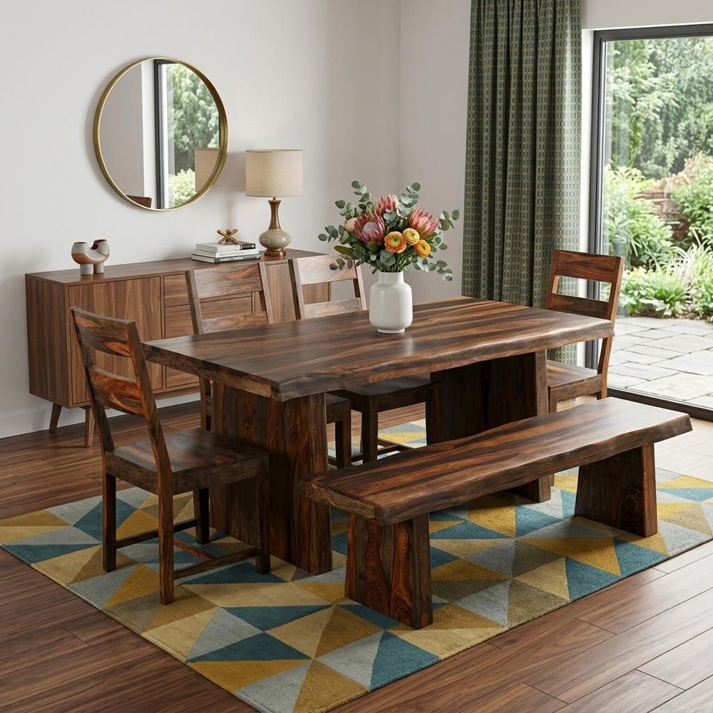 Six Piece Brown Solid Wood Dining Set with Four Chairs HomeRoots