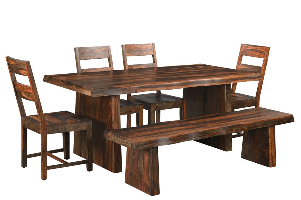 Six Piece Brown Solid Wood Dining Set with Four Chairs HomeRoots