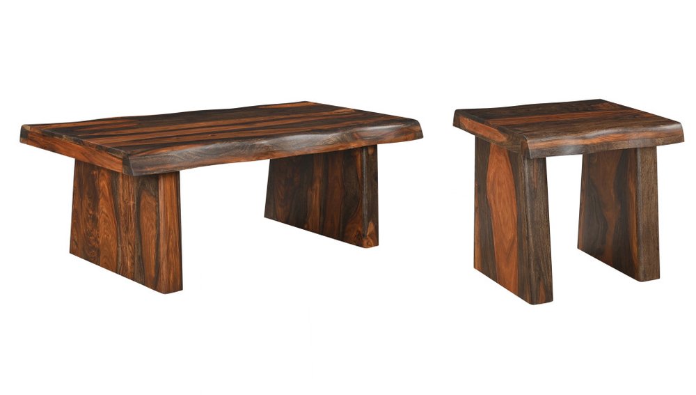 Set of Two Dark Brown Solid Wood Sled Furniture Set — view 4
