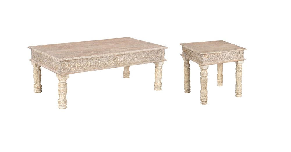 Set Of Two Natural Solid Wood Distressed Coffee Table — view 1