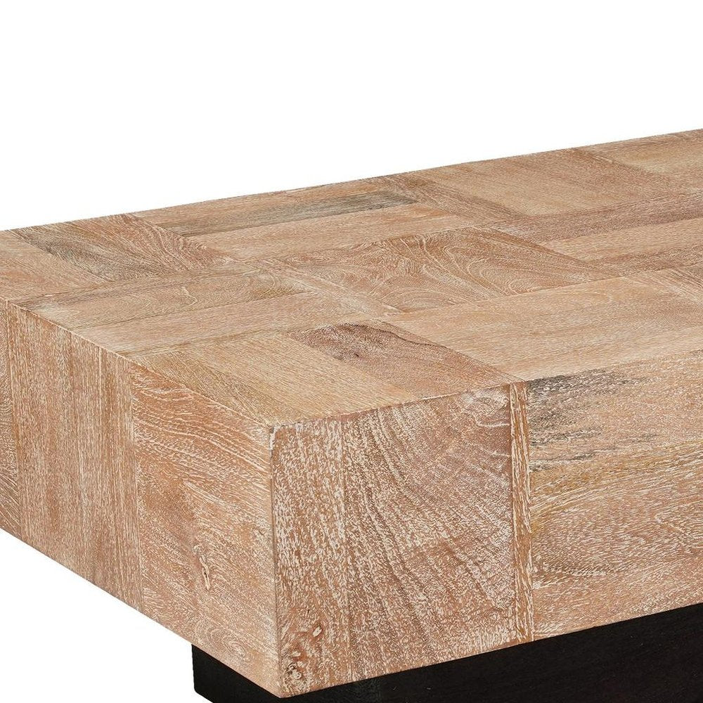Set Of Two Natural And Dark Brown Solid Wood Block Coffee Table HomeRoots