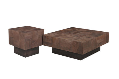 Set Of Two Natural and Brown Solid Wood Square Block Coffee Table HomeRoots