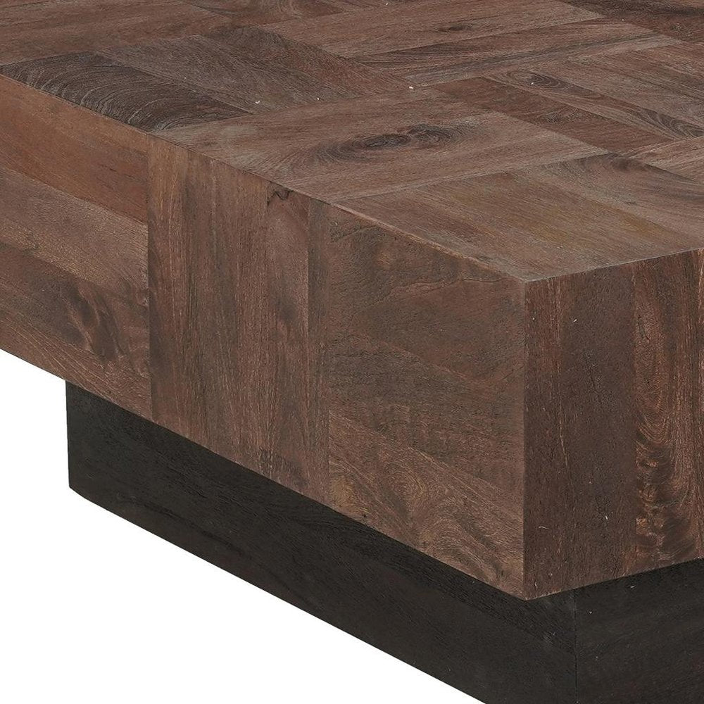 Set Of Two Natural and Brown Solid Wood Square Block Coffee Table HomeRoots