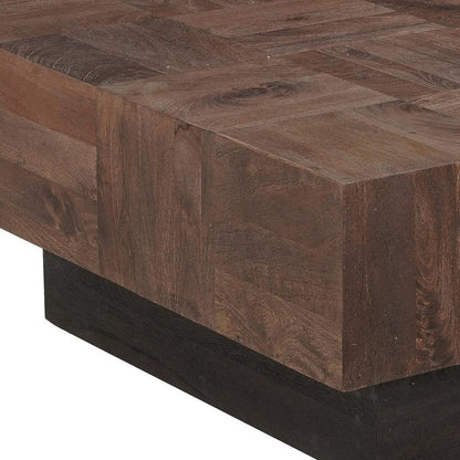 Set Of Two Natural and Brown Solid Wood Square Block Coffee Table