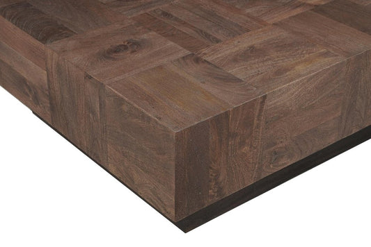Set Of Two Natural and Brown Solid Wood Square Block Coffee Table