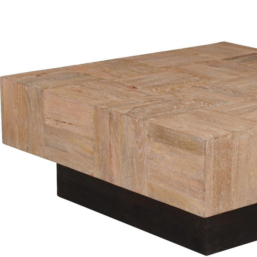 Set Of Two Natural and Dark Brown Solid Wood Square Block Coffee Table HomeRoots