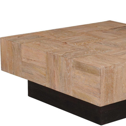 Set Of Two Natural and Dark Brown Solid Wood Square Block Coffee Table HomeRoots