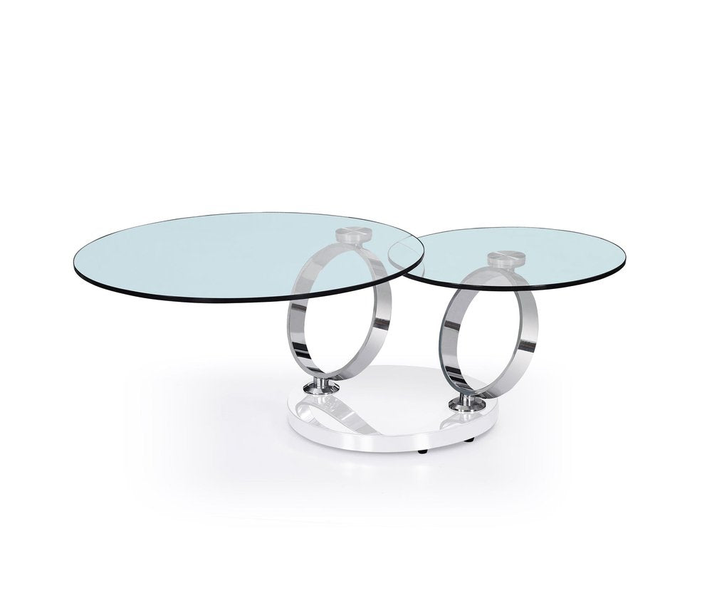 32" Clear White and Silver Glass And Metal Round Abstract Coffee Table HomeRoots