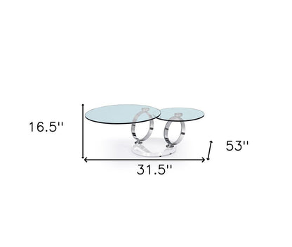 32" Clear White and Silver Glass And Metal Round Abstract Coffee Table HomeRoots