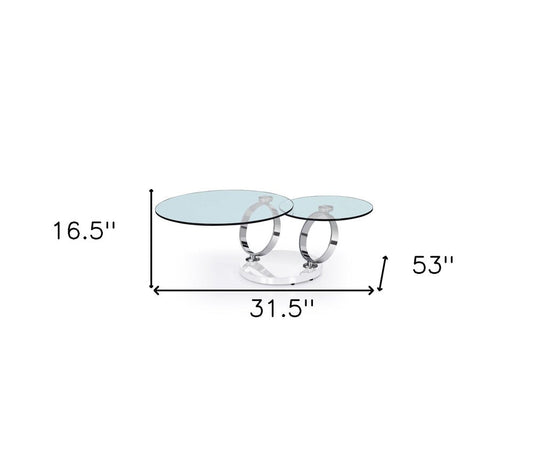 32" Clear White and Silver Glass And Metal Round Abstract Coffee Table HomeRoots