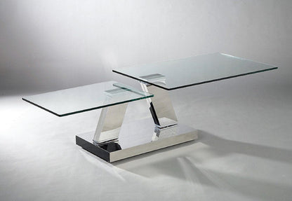 32" Clear And Silver Glass And Stainless Steel Floor Shelf Coffee Table HomeRoots