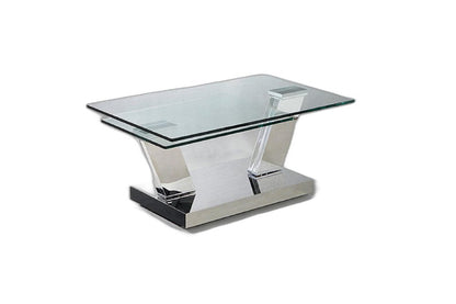 32" Clear And Silver Glass And Stainless Steel Floor Shelf Coffee Table HomeRoots