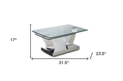 32" Clear And Silver Glass And Stainless Steel Floor Shelf Coffee Table HomeRoots