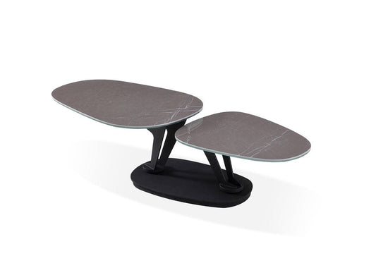 36" Gray And Black Faux Marble And Metal Oval Coffee Table
