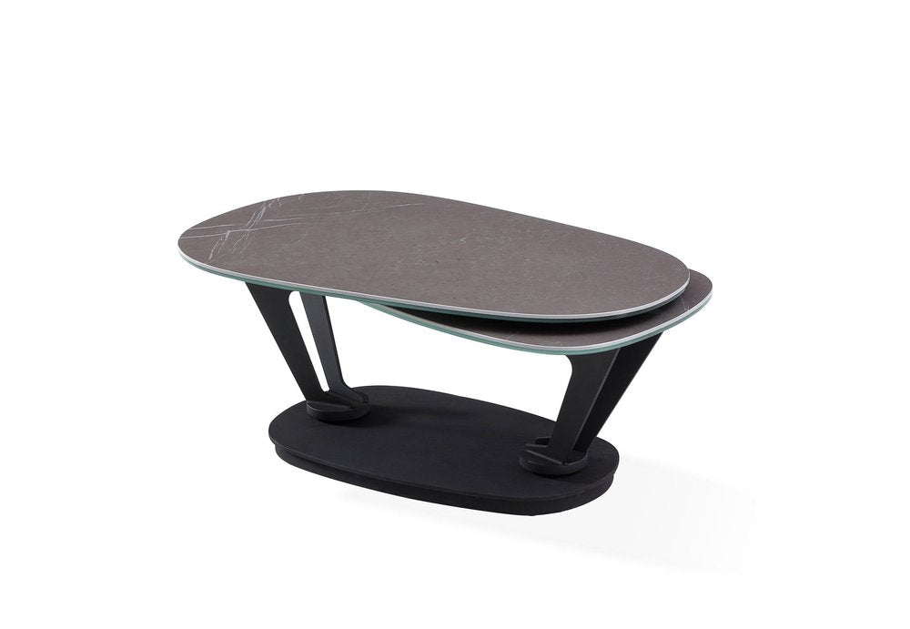 36" Gray And Black Faux Marble And Metal Oval Coffee Table HomeRoots